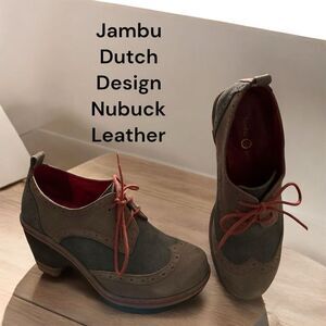 Jambu Dutch Designs Seattle Brown Tan Lace Clog Nubuck Leather Suede Memory